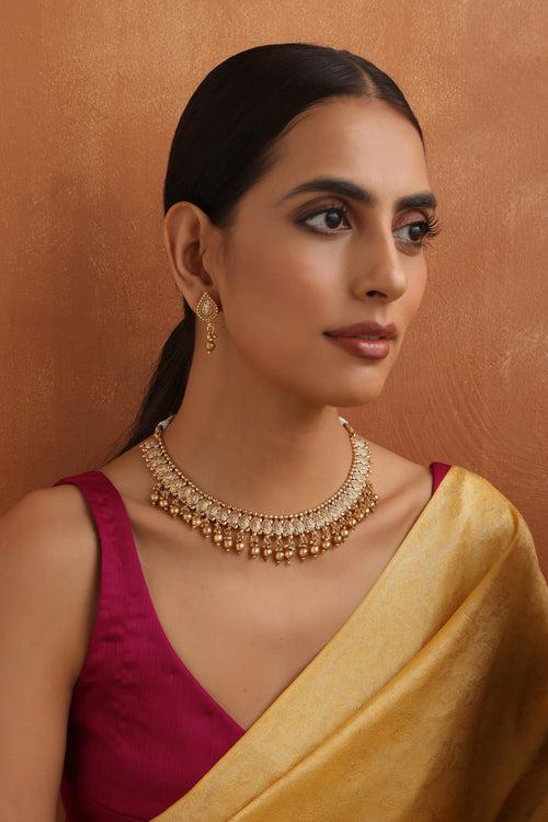 Dhruvika Gold Temple Necklace Set