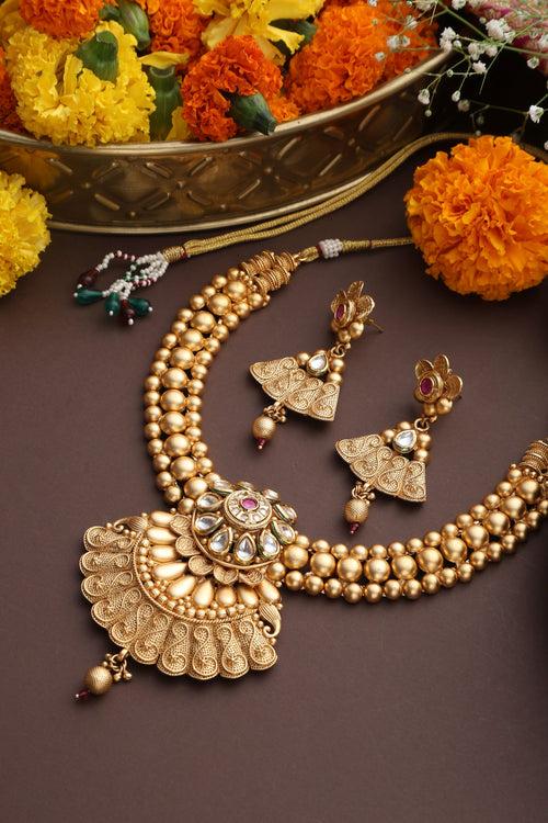 Ojaswi Gold Temple Pendant Necklace Set