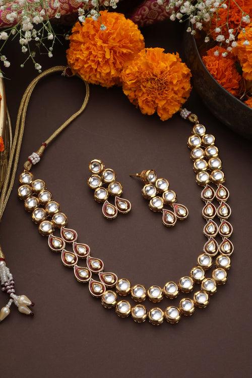 Riya Red Layered Kundan Necklace Set