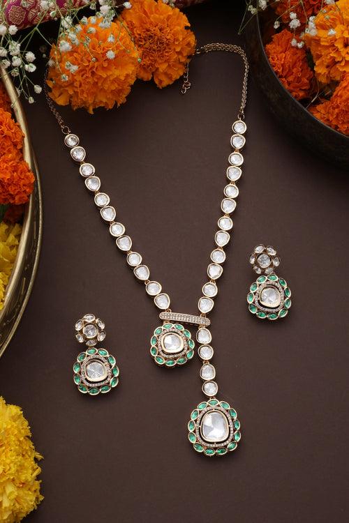 Yaavi Green Polki Necklace Set