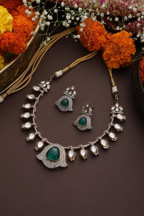 Aljendra Emerald Polki Necklace Set