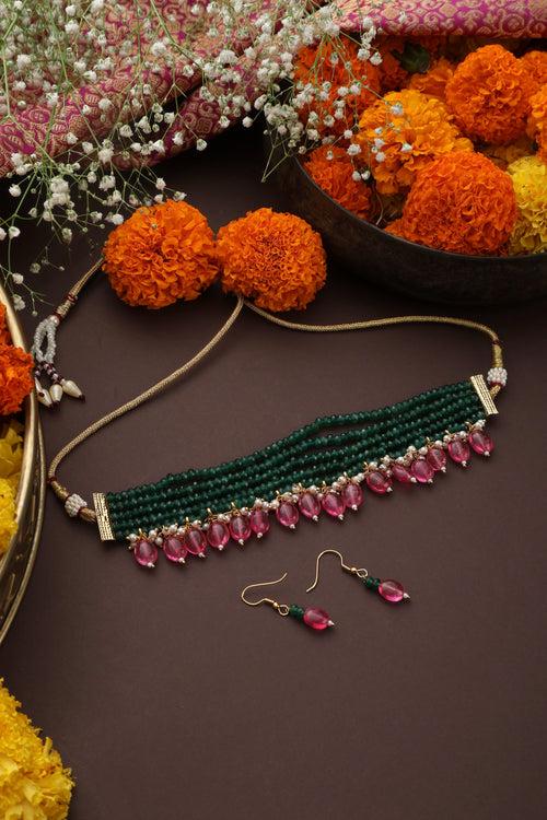 Gamya Green and Pink Choker Necklace Set