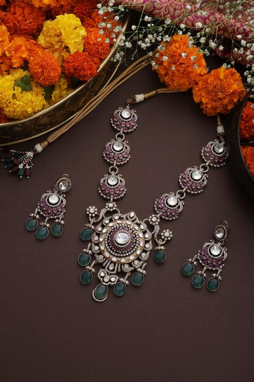 Raavya Multicolour Polki Necklace Set