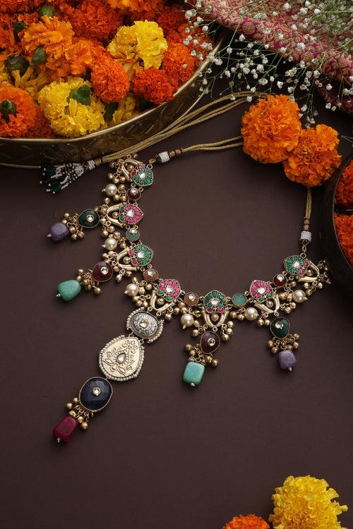 Indya Multicolour Polki Necklace