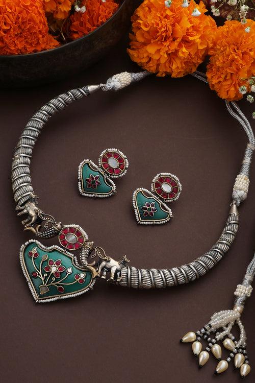 Fariya Multicolour Silver Hasli Set