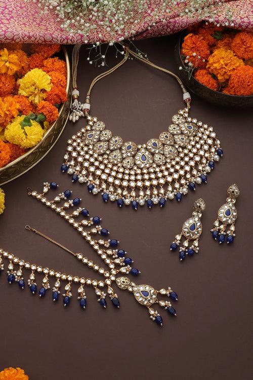 Latika Blue Kundan Necklace Set with Matha Patti