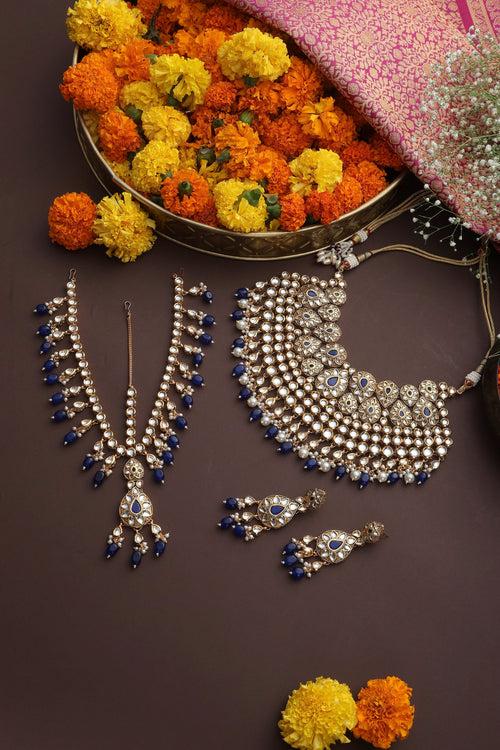 Latika Blue Kundan Necklace Set with Matha Patti