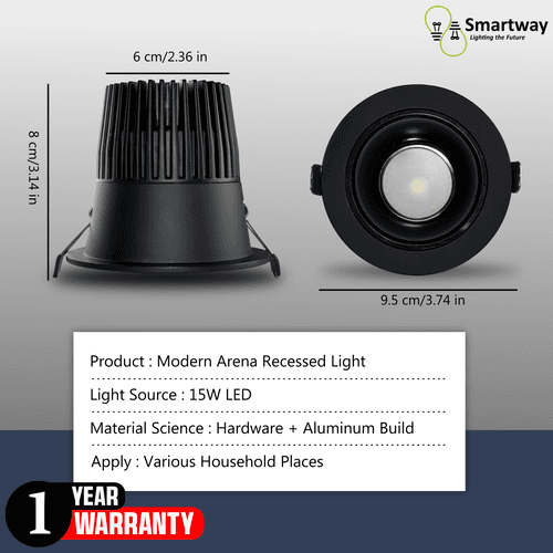 Arena 15 watt Recessed COB Downlight(Inner Black)