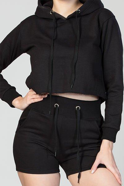 Active Long Sleeves Cropped Hoodie with Shorts
