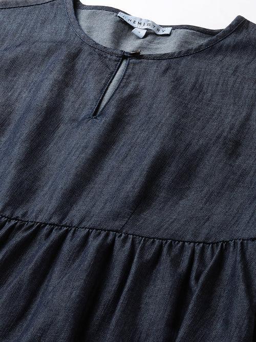 Crosshatch Denim Basque Dress