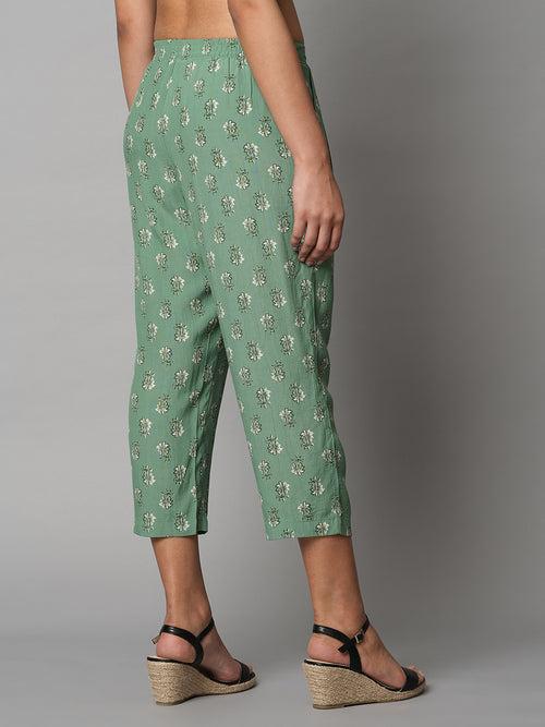 Viscose Crepe Butti Printed Pleated Cropped Pants