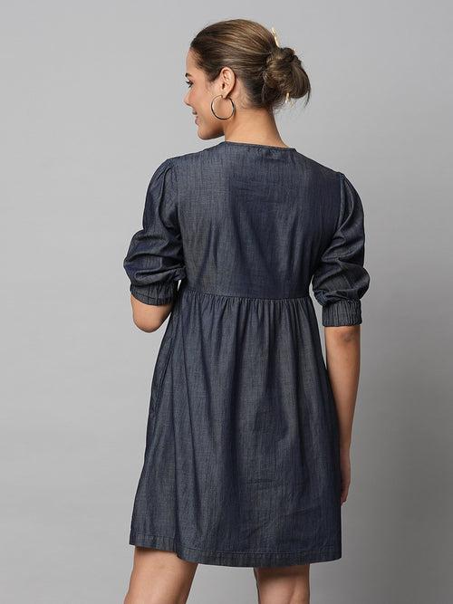 Crosshatch Denim Basque Dress