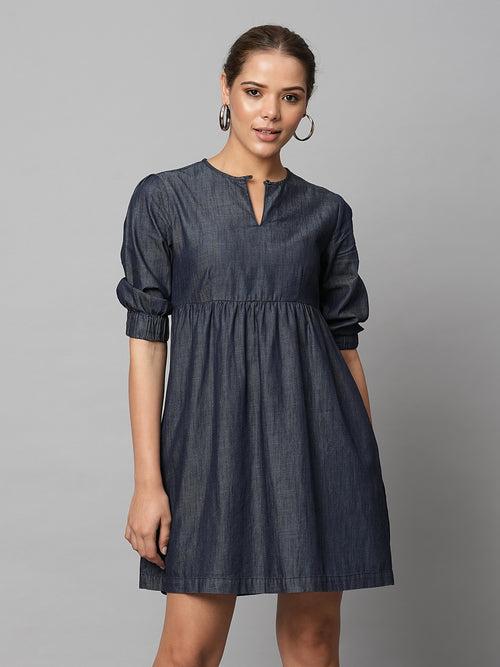 Crosshatch Denim Basque Dress