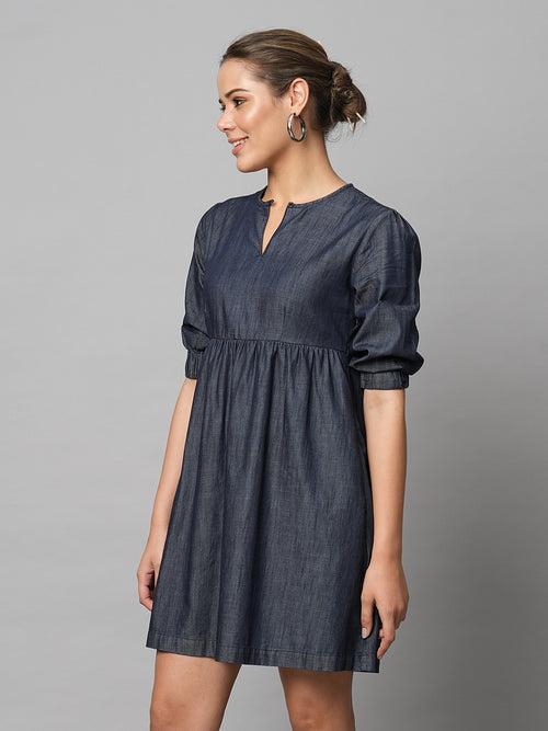 Crosshatch Denim Basque Dress