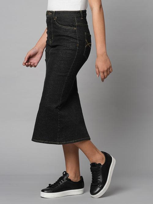 Black Denim 5 Pocket Pencil Skirt