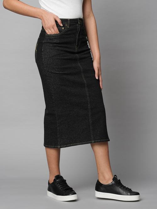 Black Denim 5 Pocket Pencil Skirt