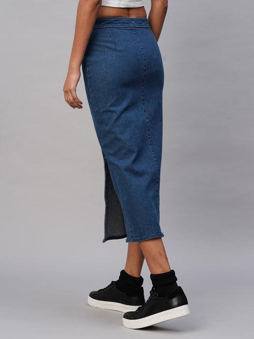 Dark Wash Denim Button Down Pencil Skirt