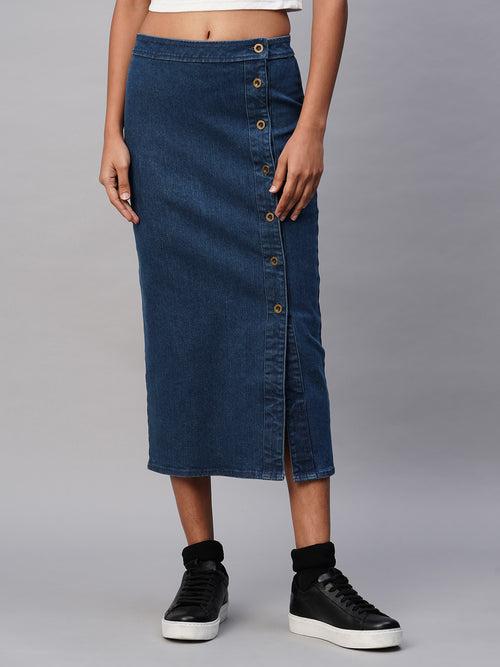 Dark Wash Denim Button Down Pencil Skirt