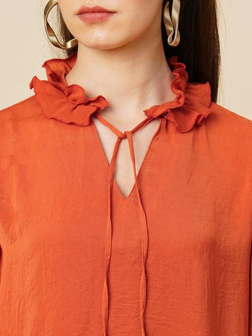 Hammered Satin Ruffled Collar Blouson