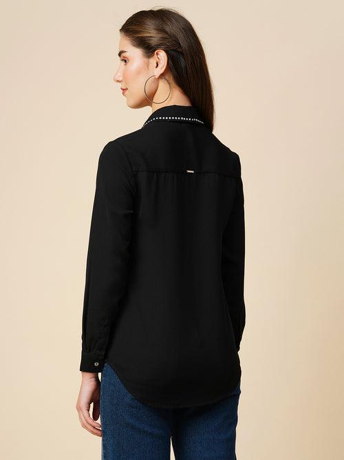 Moss Crepe Shirt W/ Studded Collar