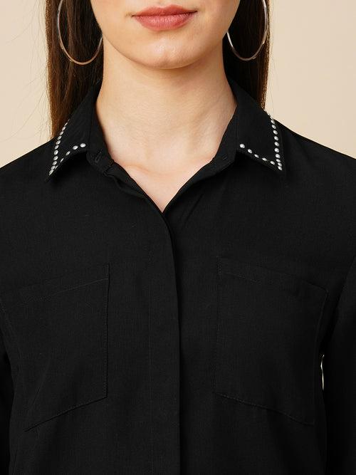 Moss Crepe Shirt W/ Studded Collar