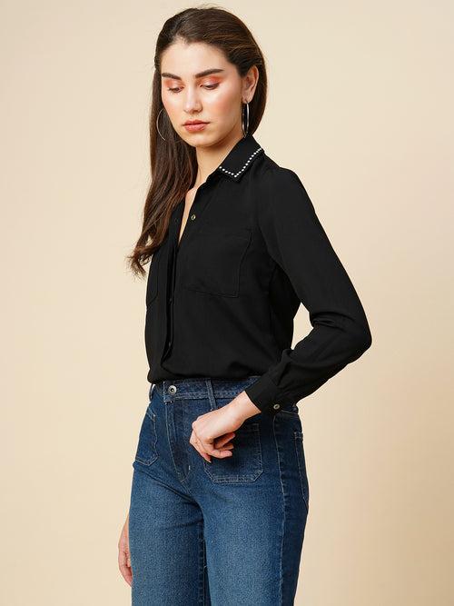 Moss Crepe Shirt W/ Studded Collar