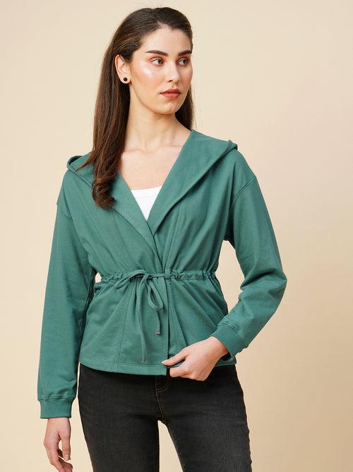 French Terrry Jersey Synched Waist Soft Cropped Jacket