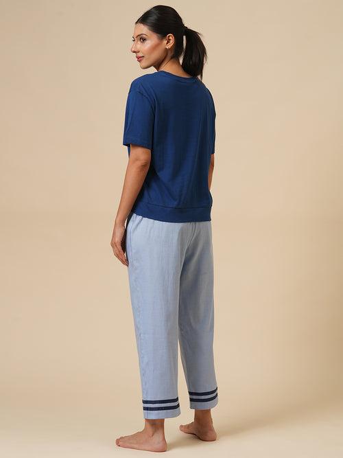 COTTON JERSEY  TEE & CHAMBRAY PJ NIGHTSUIT