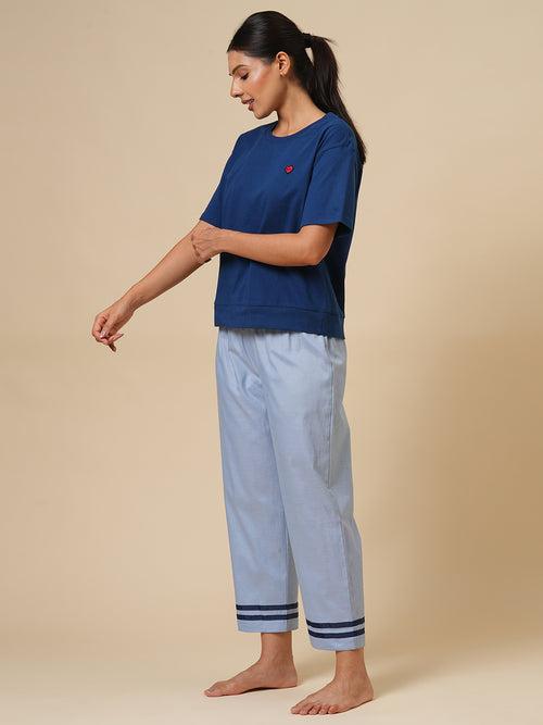 COTTON JERSEY  TEE & CHAMBRAY PJ NIGHTSUIT