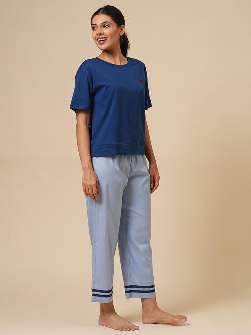 COTTON JERSEY  TEE & CHAMBRAY PJ NIGHTSUIT