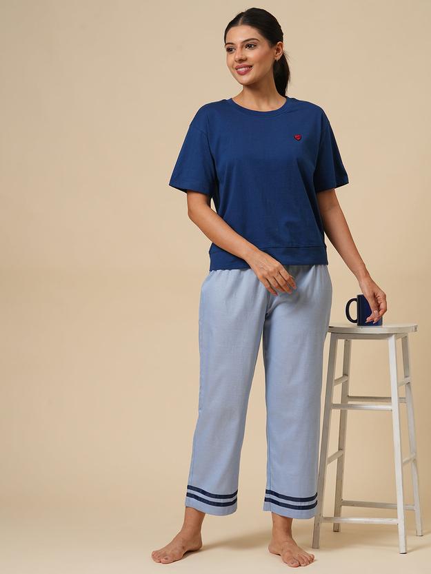 COTTON JERSEY  TEE & CHAMBRAY PJ NIGHTSUIT