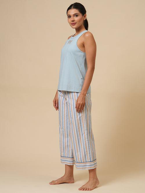 STRIPED PJ & SLEEVELESS TANK NIGHTSUIT