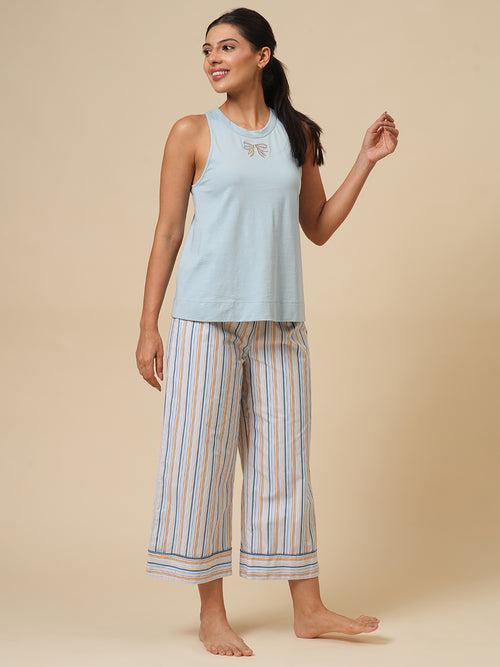 STRIPED PJ & SLEEVELESS TANK NIGHTSUIT