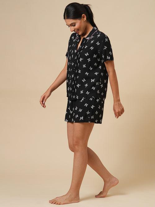 BOW PRINTED VISCOSE NIGHTSUIT