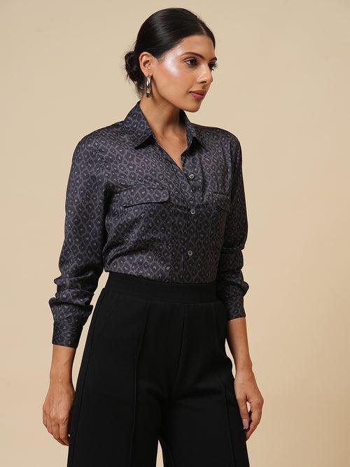 DARK LEOPARD SATIN SHIRT