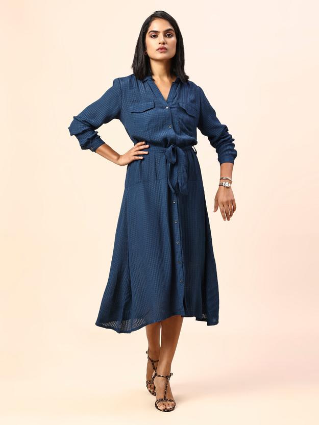 TEXTURED CREPE SHIRT DRESS