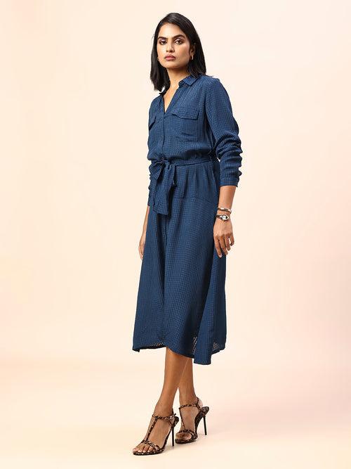 TEXTURED CREPE SHIRT DRESS