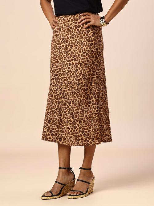 LEOPARD PRINTED BIAS CUT SKIRT