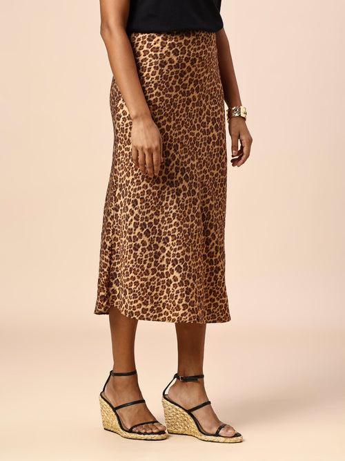 LEOPARD PRINTED BIAS CUT SKIRT