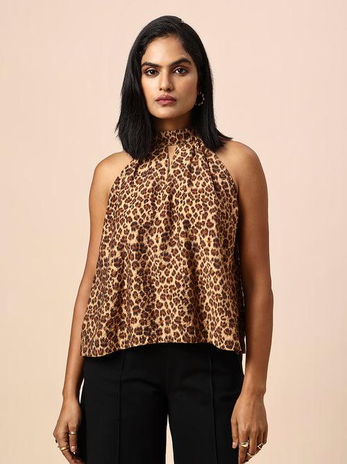 LEOPARD PRINTED HALTER SWING TOP