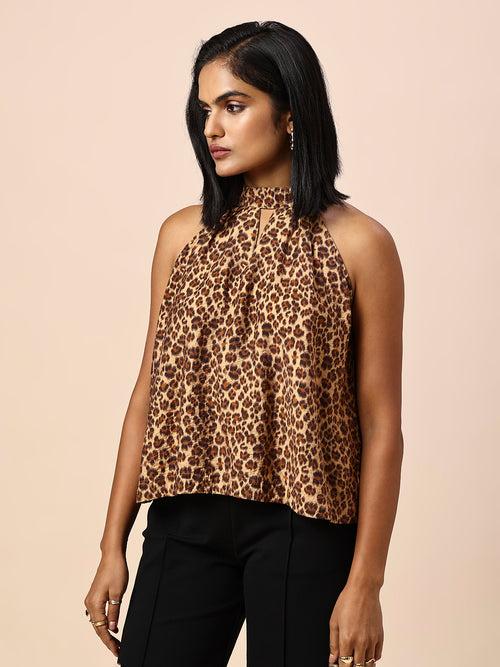 LEOPARD PRINTED HALTER SWING TOP