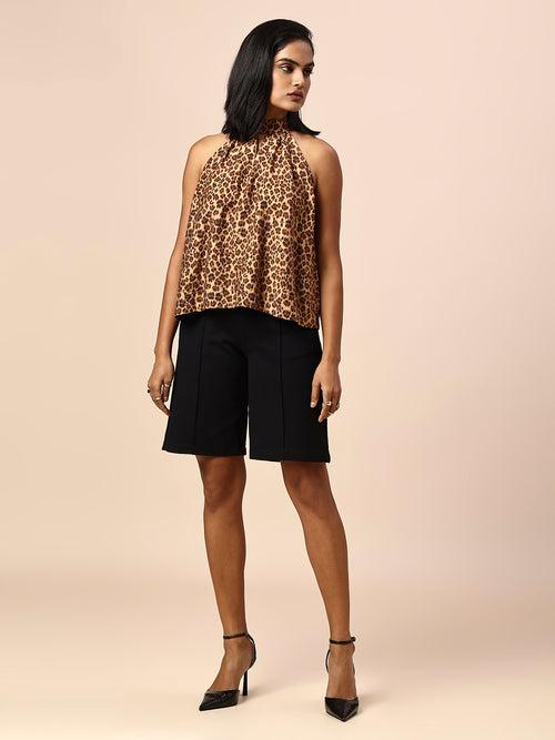 LEOPARD PRINTED HALTER SWING TOP