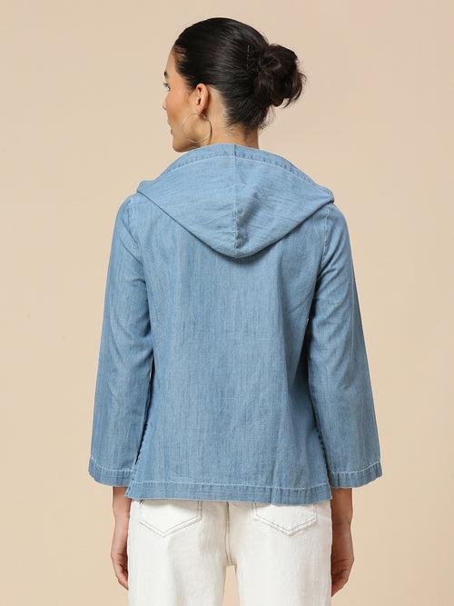 Denim Pop Over Hooded Top