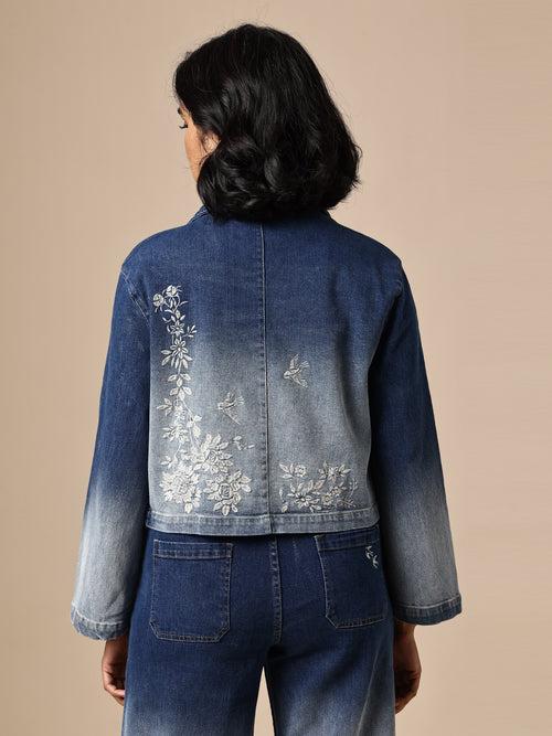 DENIM OMBRE WASH EMBROIDERED JACKET