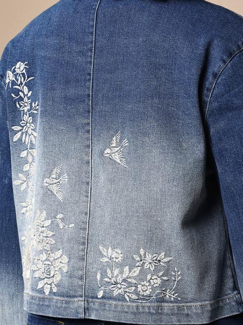 DENIM OMBRE WASH EMBROIDERED JACKET