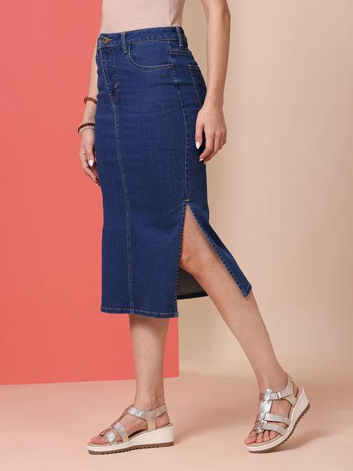 5 POCKET DENIM PENCIL SKIRT W/ SIDE SLITS