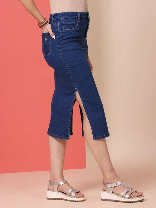 5 POCKET DENIM PENCIL SKIRT W/ SIDE SLITS