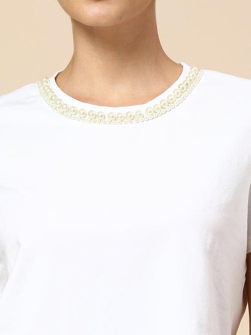 COTTON LYCRA BEAD EMBELLISHED TEE