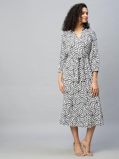 Viscose Crepe Graphic Printed Shirt Dress