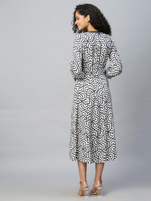 Viscose Crepe Graphic Printed Shirt Dress